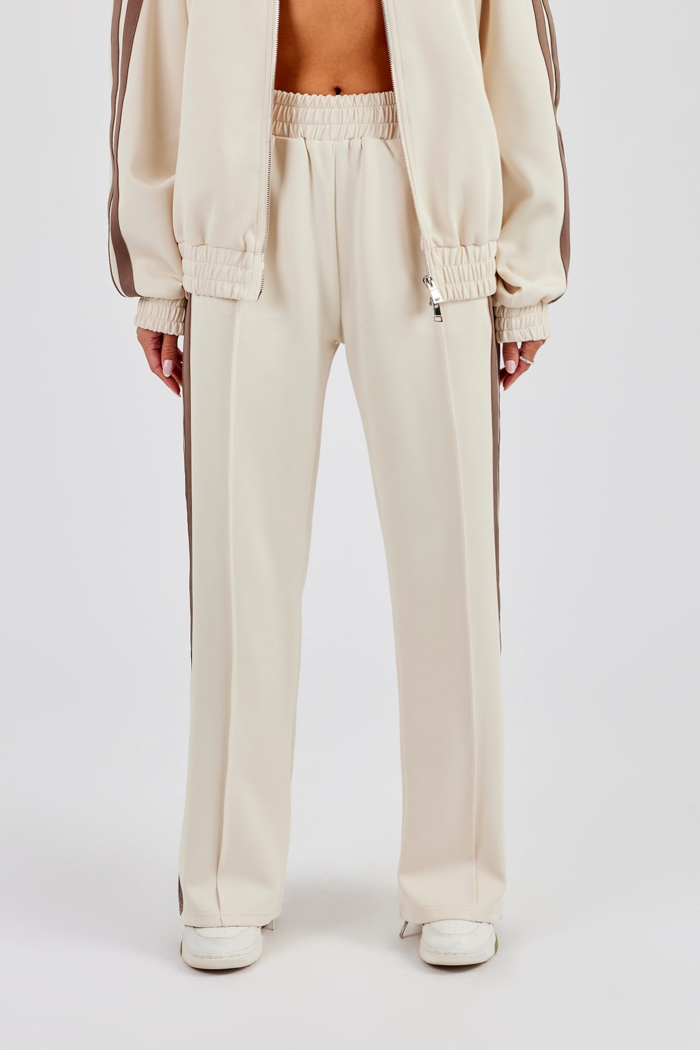 Taupe Taping Wide Leg Track Pant - Off White